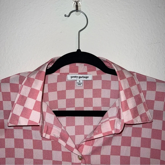 Pretty Garbage Pink Checkered Button Down Blouse - Picture 3 of 3